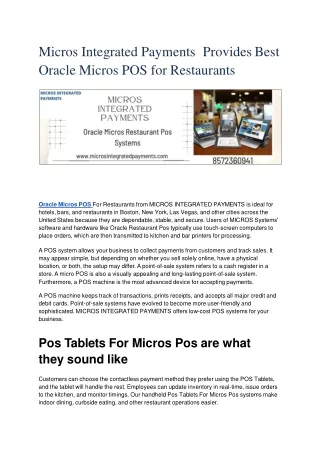 Micros Integrated Payments  Provides Best Oracle Micros POS for Restaurants.ppt