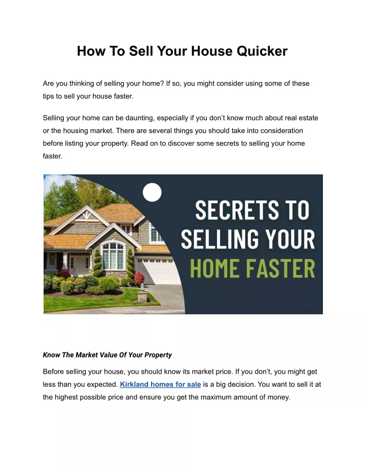 how to sell your house quicker