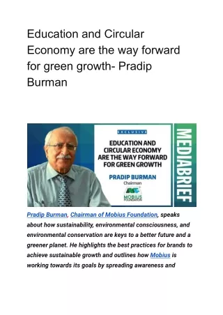 Education and Circular Economy are the way forward for green growth- Pradip Burman
