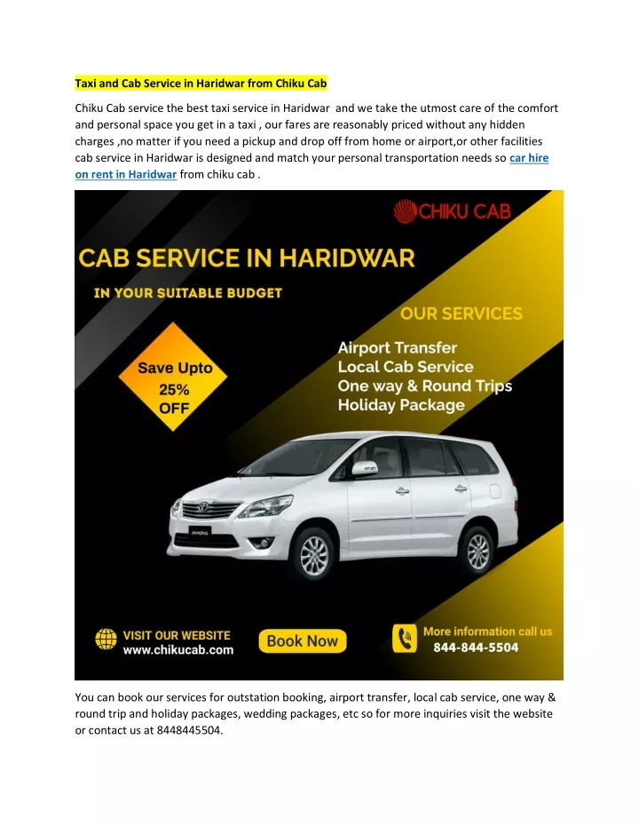 taxi and cab service in haridwar from chiku cab