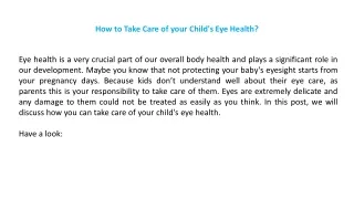 How to Take Care of your Child's Eye Health?