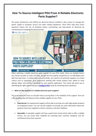 How To Source Intelligent PDU From A Reliable Electronic Parts Supplier?