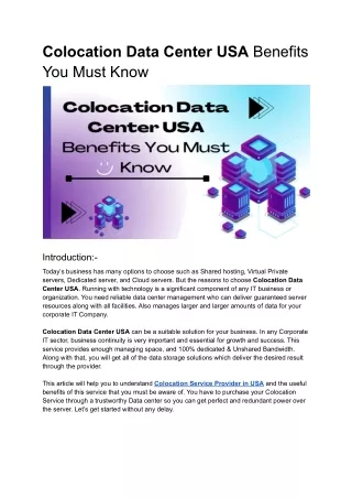 Useful Benefits of Colocation Data Center USA Must know about
