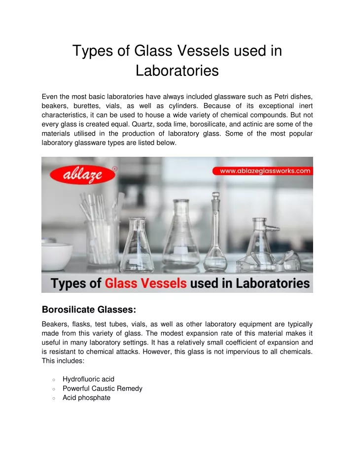 types of glass vessels used in laboratories