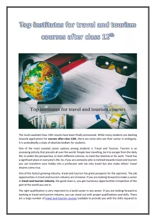 Top institutes for Travel and Tourism courses