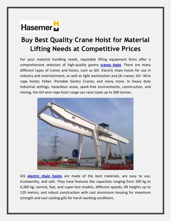 buy best quality crane hoist for material lifting