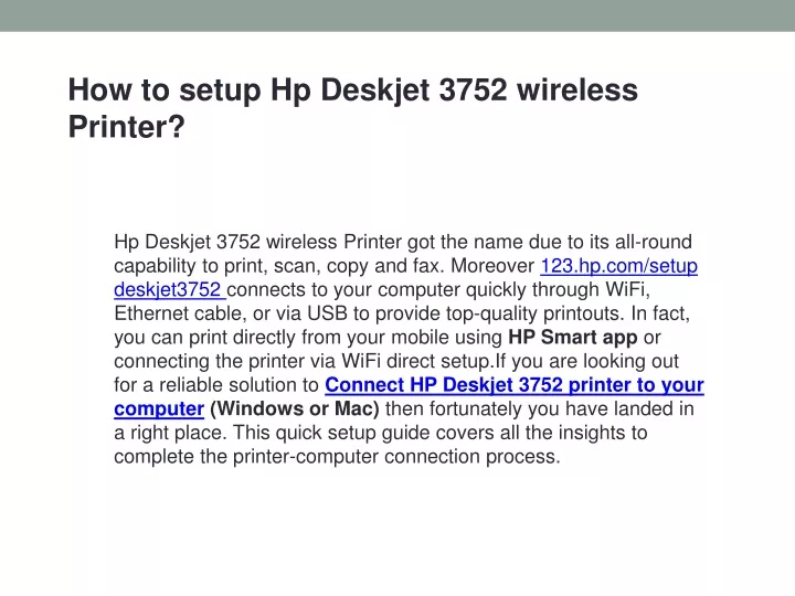how to setup hp deskjet 3752 wireless printer