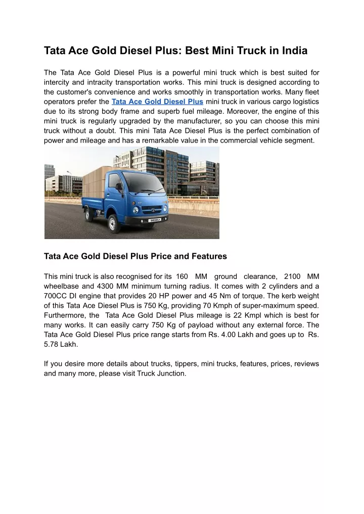 tata ace gold diesel plus best mini truck in india