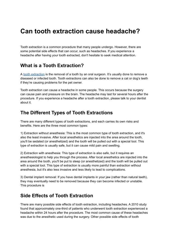 can tooth extraction cause headache