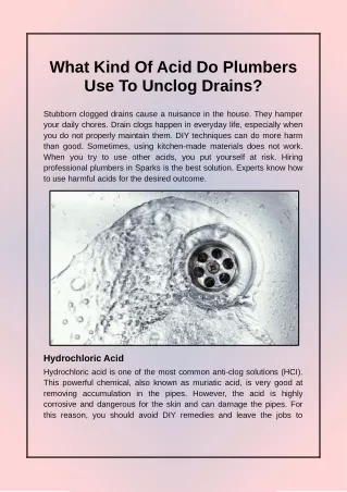 what kind of acid do plumbers use to unclog drains