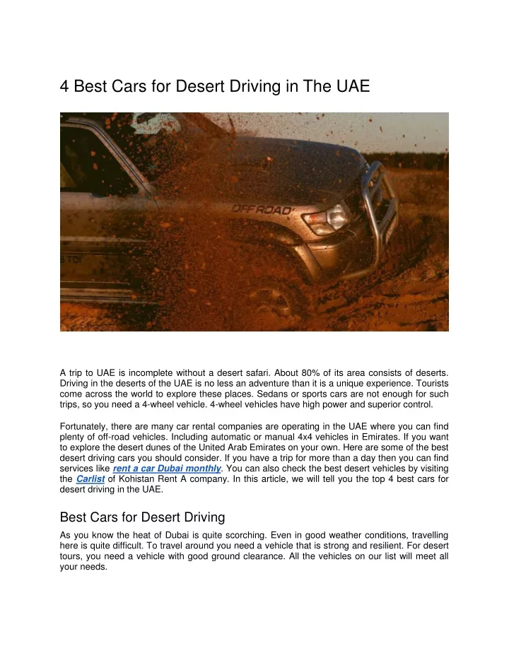 4 best cars for desert driving in the uae