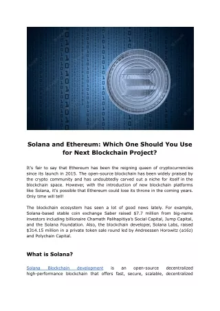 Solana and Ethereum: Which One Should You Use for Next Blockchain Project?
