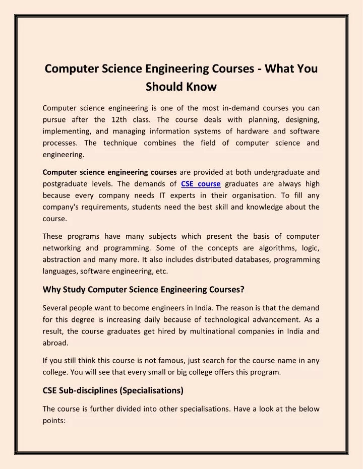 computer science engineering courses what