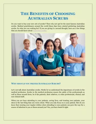 THE BENEFITS OF CHOOSING AUSTRALIAN SCRUBS
