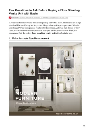 Few Questions to Ask Before Buying a Floor Standing Vanity Unit with Basin