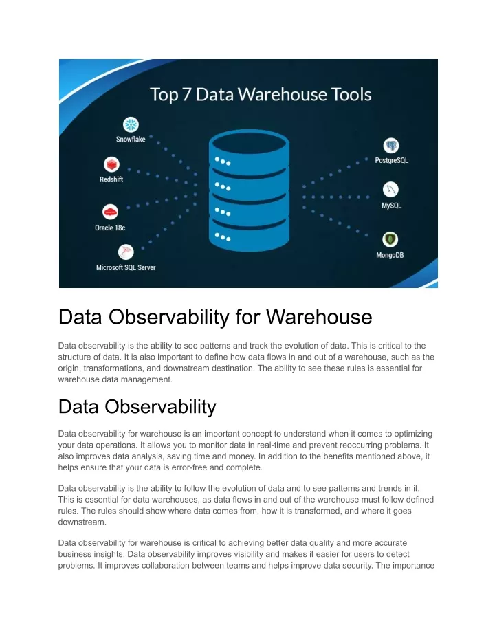 data observability for warehouse