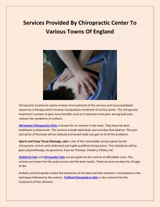 Services Provided By Chiropractic Center To Various Towns Of England