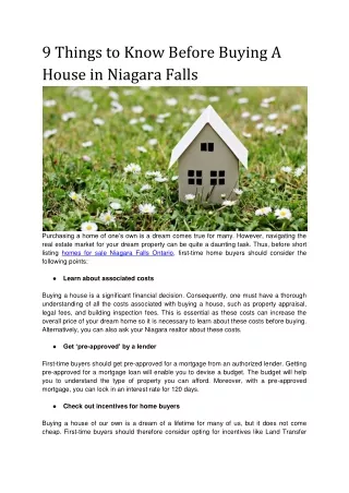 9 Things to Know Before Buying A House in Niagara Falls