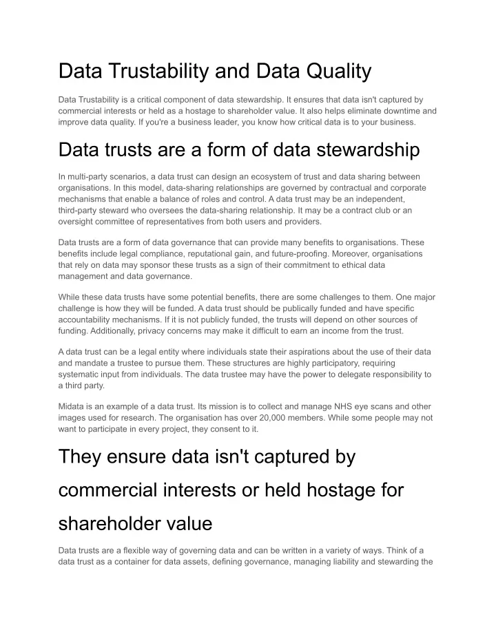 data trustability and data quality