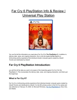 Far Cry 6 PlayStation Info & Review |  Universal Play Station