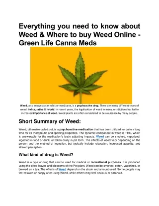 Everything you need to know about Weed - Green Life Canna Meds
