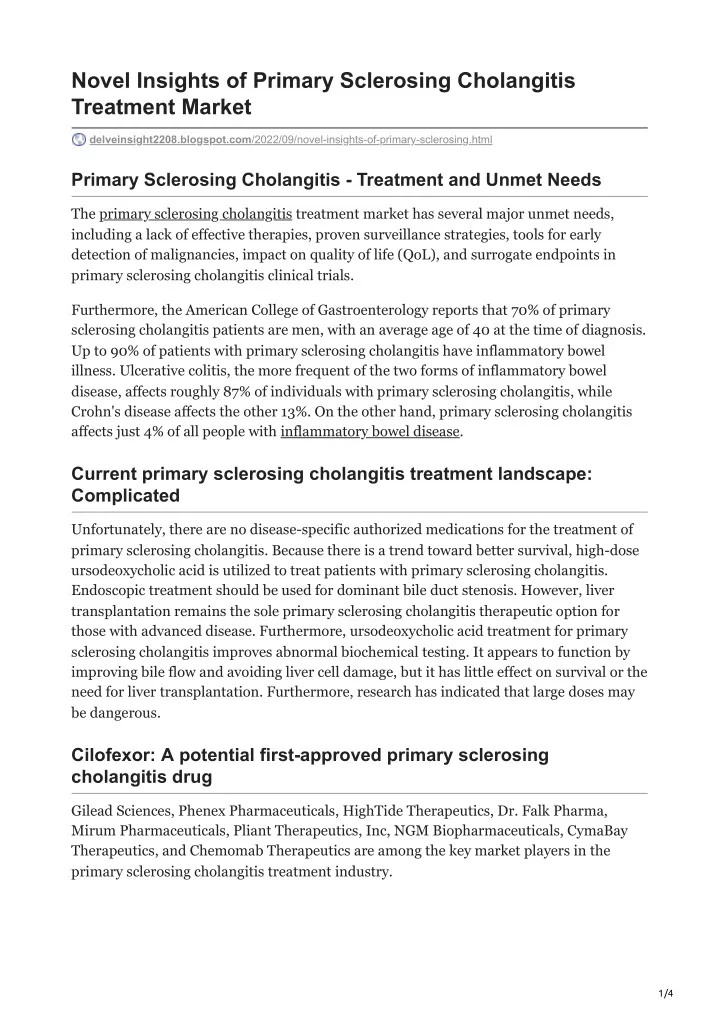 novel insights of primary sclerosing cholangitis