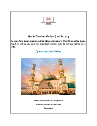 Quran Teacher Online | Iombd.org