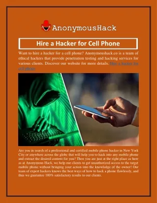 Hire a Hacker for Cell Phone  Anonymoushack.co