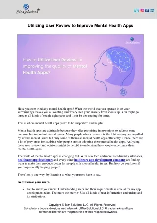Utilizing User Review to Improve Mental Health Apps