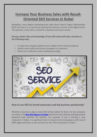 Increase Your Business Sales with Result-Oriented SEO Services in Dubai