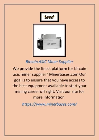 Bitcoin ASIC Miner Supplier