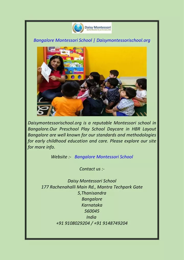 bangalore montessori school daisymontessorischool