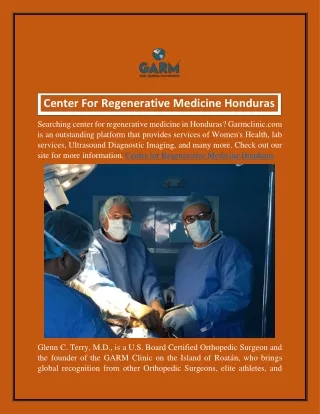 Center For Regenerative Medicine Honduras  Garmclinic