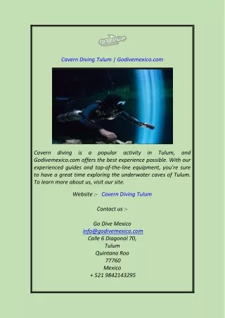 Cavern Diving Tulum Godivemexico.com