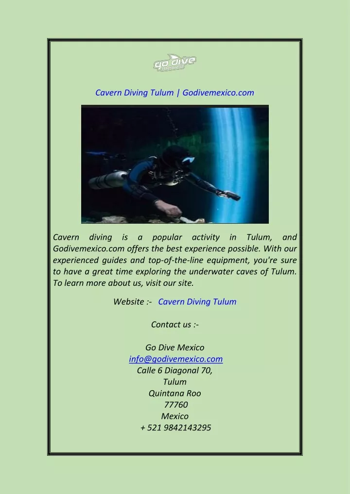 cavern diving tulum godivemexico com