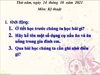 Bài giảng Kỹ thuật Lớp 5 - Bài 4: Chuẩn bị nấu ăn