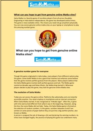 What can you hope to get from genuine online Matka sites?