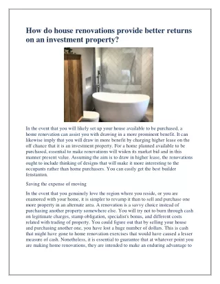 how do house renovations provide better returns