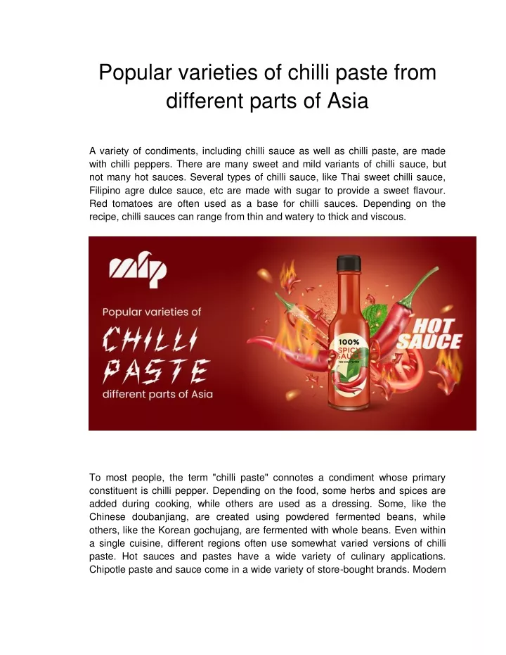 popular varieties of chilli paste from different