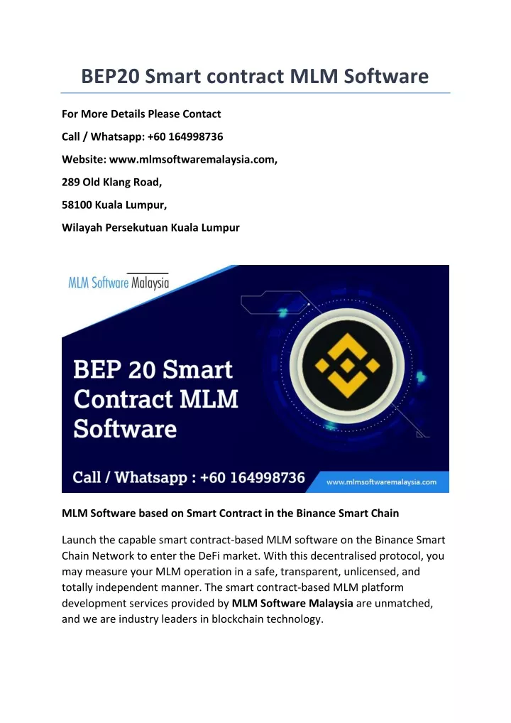 bep20 smart contract mlm software