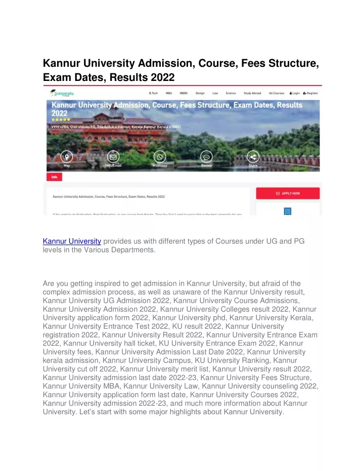 kannur university admission course fees structure