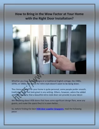 How To Bring In The Wow Factor At Your Home With The Right Door Installation?