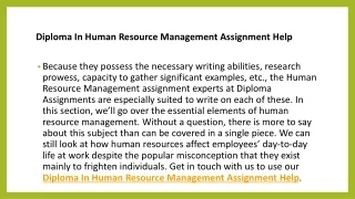Diploma In Human Resource Management Assignment Help