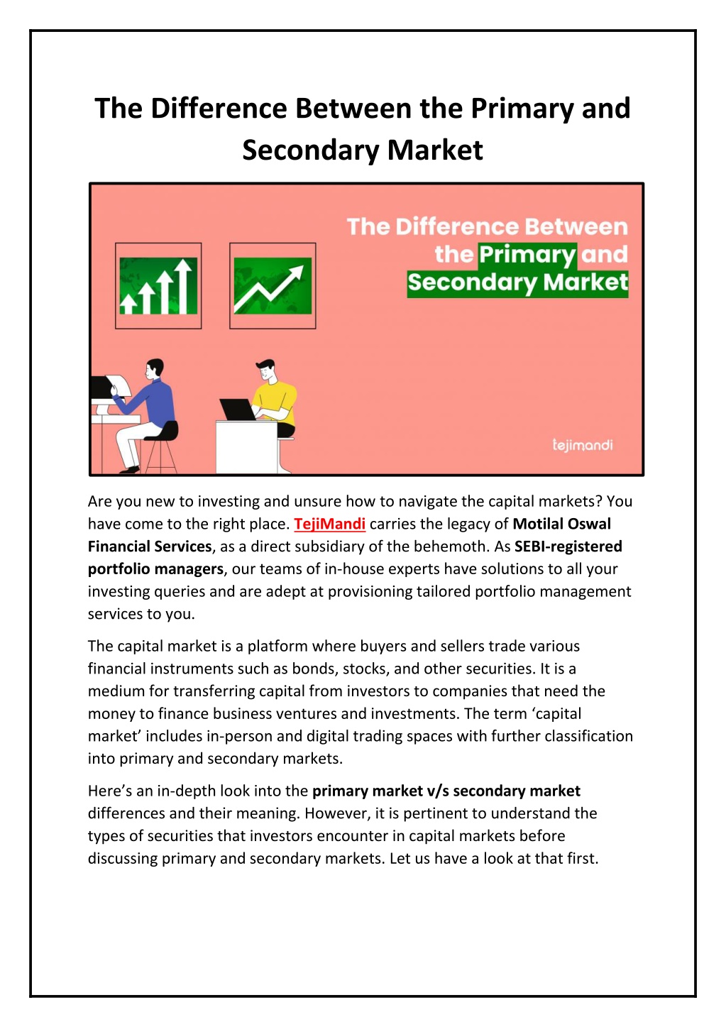 PPT - The Difference Between the Primary and Secondary Market ...
