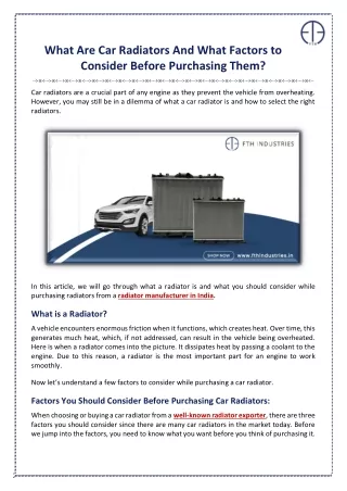 what are car radiators and what factors