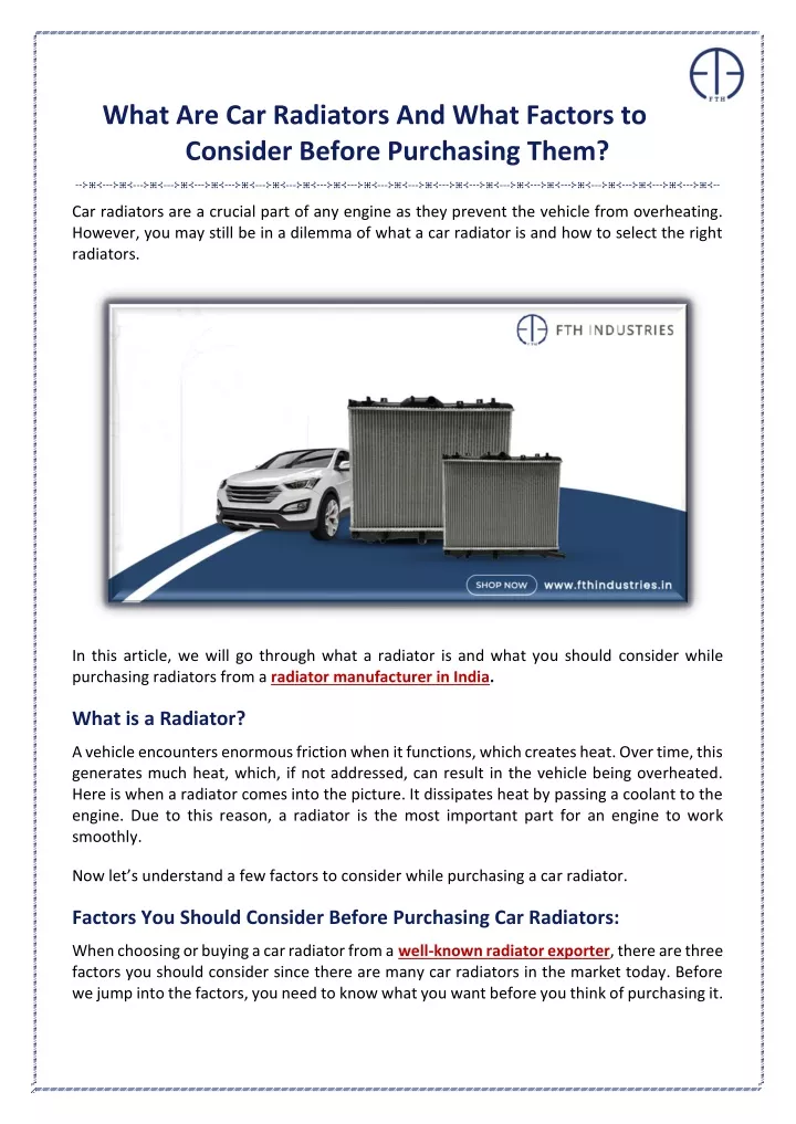 what are car radiators and what factors