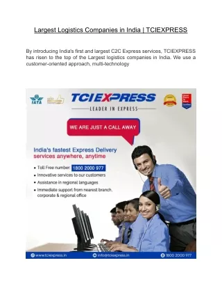 Largest Logistics Companies in India  | TCIEXPRESS