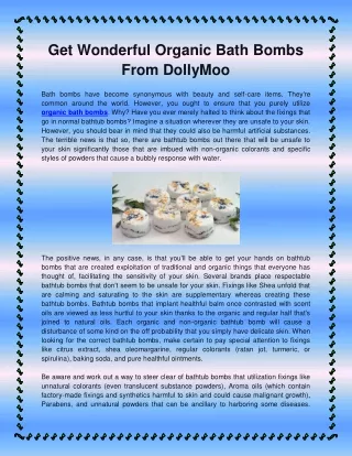 Get Wonderful Organic Bath Bombs From Dollymoo