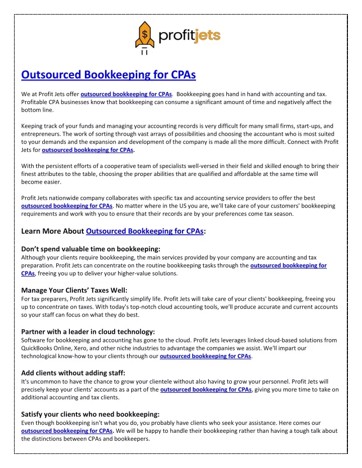 outsourced bookkeeping for cpas we at profit jets