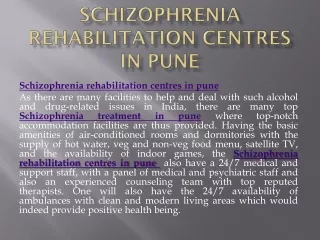 Schizophrenia rehabilitation centres in pune